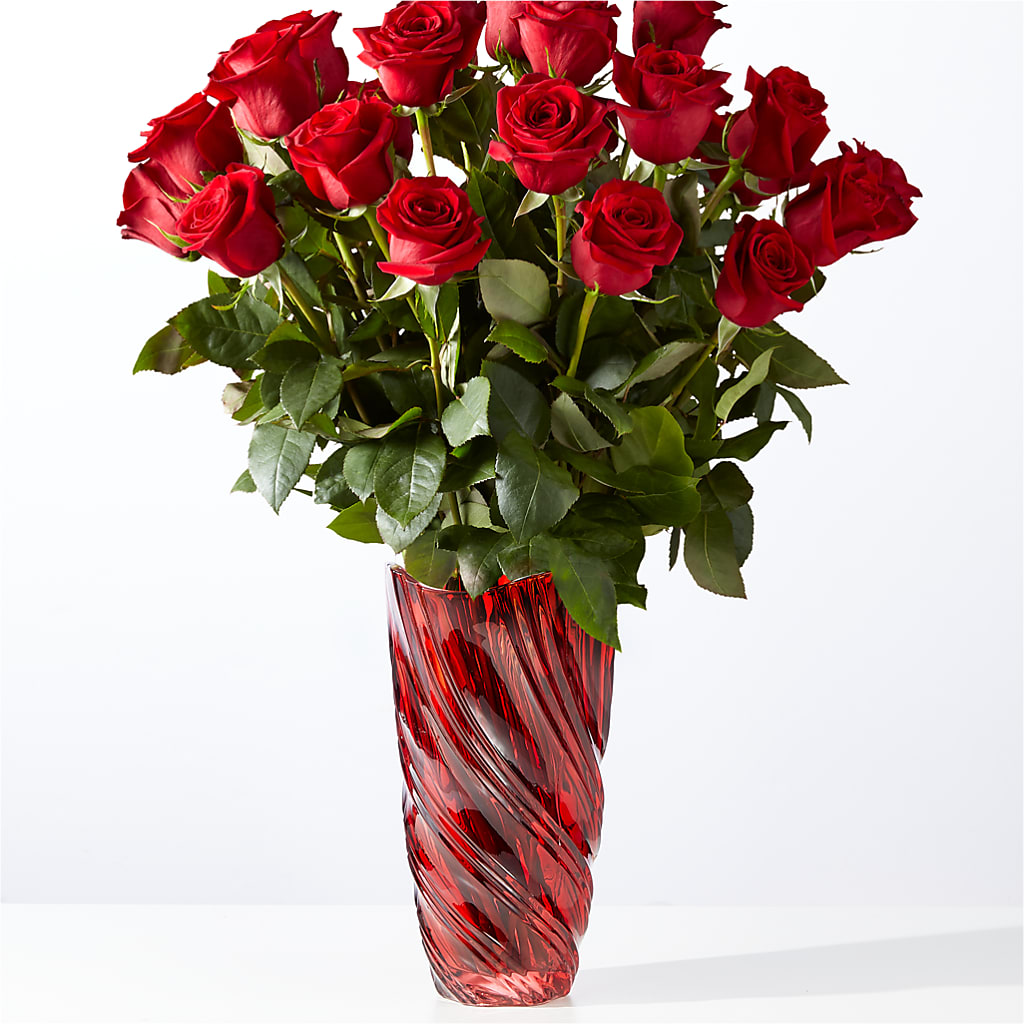 Classic Love Red Rose Bouquet with Luxe Swirl Vase – Sunset Ridge Floral Llc, Morganton NC