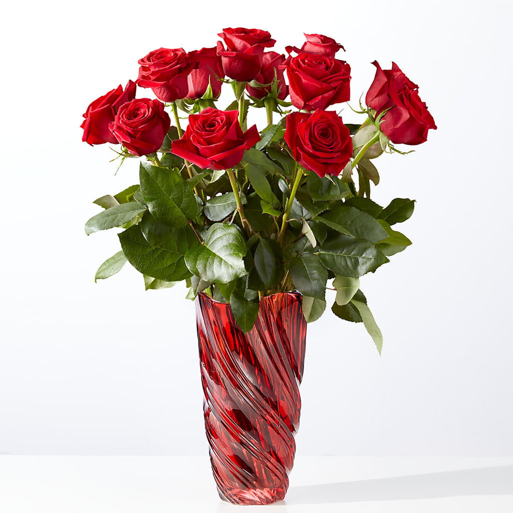 Classic Love Red Rose Bouquet with Luxe Swirl Vase – Sunset Ridge Floral Llc, Morganton NC