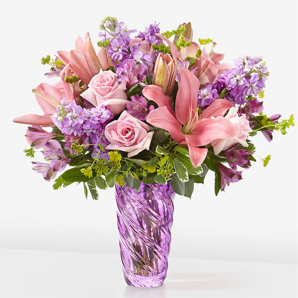 Precious Petals Bouquet with Luxe Swirl Vase – Sunset Ridge Floral Llc, Morganton NC