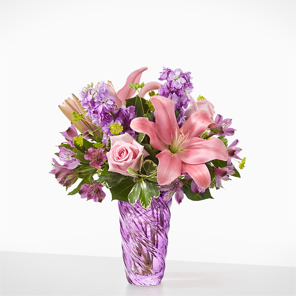 Precious Petals Bouquet with Luxe Swirl Vase – Sunset Ridge Floral Llc, Morganton NC