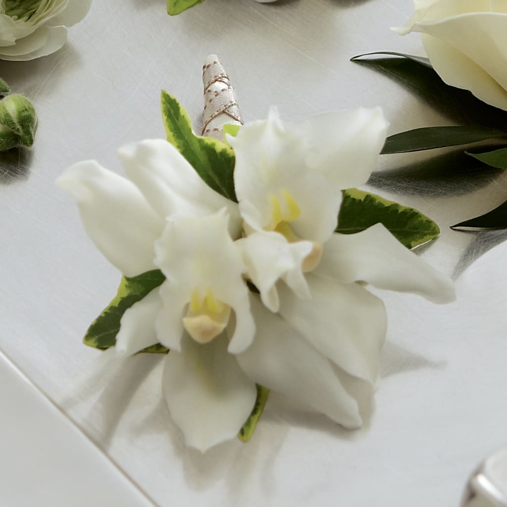 White Mini Cymbidium Boutonniere – Sunset Ridge Floral Llc, Morganton NC